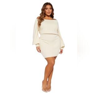 Fashion Nova Elated Off The Shoulder Mini Dress - Cream Size: 1x